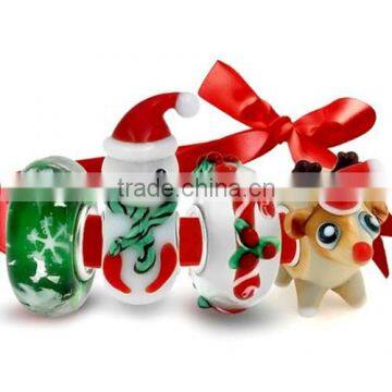 925 Sterling Silver Lampwork Glass Christmas Bead 4 Charm Set Big Brand Charm Bracelet Compatible Christmas Lampwork Glass Beads