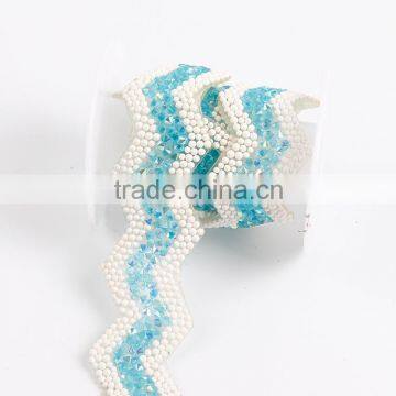 Blue color decorative glue on rhinestone hotfix chain/belt for dress