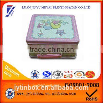 Delicate lunch tin box plastic handle lunch tin box