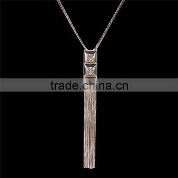 Real 18k Light Gold Plated Fashion 3 Square Design CZ Diamond With Tassels Long Chains Necklaces for Women Girls Jewelry photo-6