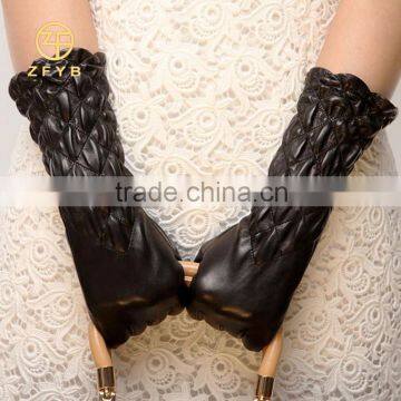 ladies elegant wrist black tight elastic warm leather gloves factory in baoding