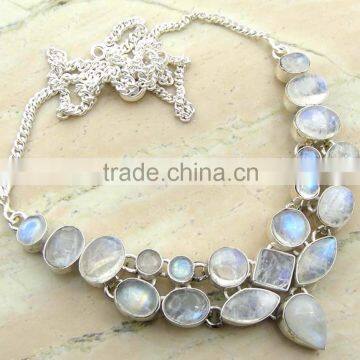 30.50ctw Genunie Rainbow Moonstone & .925 Sterling Silver Necklace Jewelry Wholesale