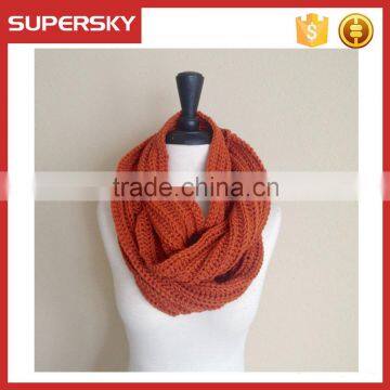 V-426 Chunky warm hand knit Infinity large loop cowl scarf crochet circle cable loop scarf