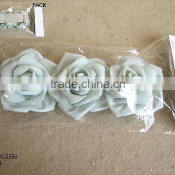 2015 new artificial PE flower with clip artificial 3.5" blue rose flower 3pcs packed in polybag