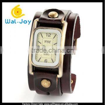 WJ-4002 special retro vintage rectangle dial men quartz wath case with leather handle