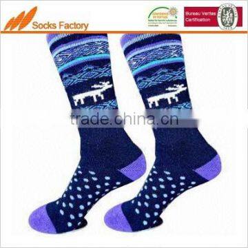 Women's merino woolen full terry socks with fancy jacquard designs