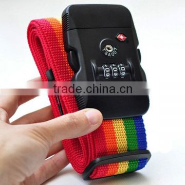 TSA lock supplier OEM luggage polyester strap 3 dial combination lock luggage strap