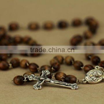 Olive Wood Catholic Rosary With Oval Olive Wood Beads Retail Box