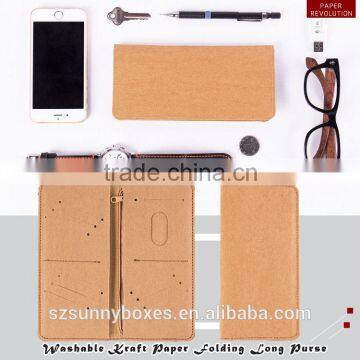 Anti-tearing Washable Kraft Paper Folding Long Wallet With Zipper