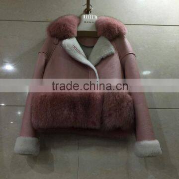 Genuine Leather And Double Face Rabbit Fur Lining Coat/Warm Fox Fur with Genuine Leather Fur Coat