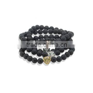 KJL-ST0014 2016 Jewelry Black Matte Stone Bracelets For Women/Men white CZ beads green eye lepoard Bracelets 8mm Bead Bracelet