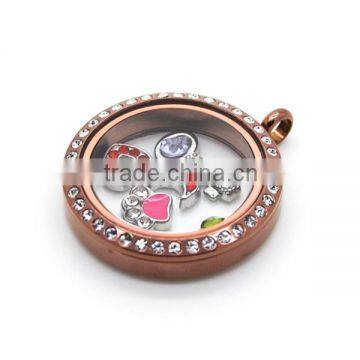 Surgical stainless steel glass locket pendants clear locket pendant floating locket charms pendant for fashion ladies LP9144-2