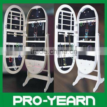 Oval Floor Standing Mirrored Jewelry Cabinet Chinese Wooden Furniture Makeup Armoire Storage with LED Light and Classic Designs