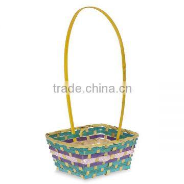 Rect Bamboo Spring Basket with Tall Handle