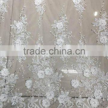 CL60170 Most beautiful graceful french lace fabric with 3Dflowers emboridery pattern with stones for wedding dress fabric