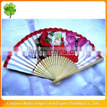 Cheap hand fans with one-side design printing in bamboo