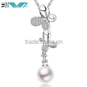 Hot Sale Wedding Fashion 925 Silver Jewelry Necklace White Pearl Butterfly