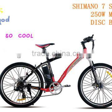 26"electric mountain bike pedelec bicycle SHIMANO 7 SPEED motor bicycle with 36V 10 Li-ion battery