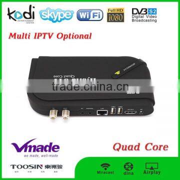 New stable Amlogic cheapest S805+S2 QUAD Core Android TV Box DVB S2 KODI TV Box