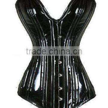 Cool Gothic Faux Leather PVC Bustier Lace up Punk Buckle Overbust Corset Top