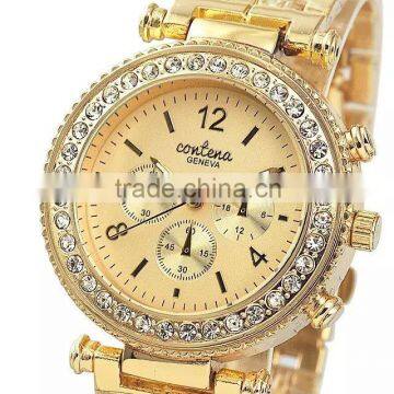 Geneva Rhinestone Diamond Metal Women Gold Wrist Watch photo-5