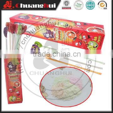 Multi-color Long Fruity Sour Powder Stick Candy / Powder Straw Candy