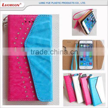 Pink and White PU Synthetic Leather Diamond Phone Case Cover for Samsung Galaxy