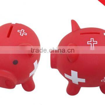 Red piggy bank plastic coin bank for promotion