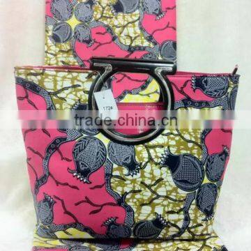 Newest design african wax print fabric matching bag/wax fabric and bag set high quality for women