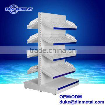 Supermarket Gondola shelving display rack with wire basket