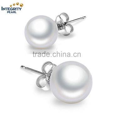 new fashion 7-7.5mm white round freshwater wedding women pearl earring jewel 925