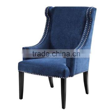 Custom blue fabric chair used for hotel furniture wooden armchair for sale