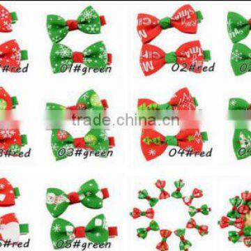 Red and green Ribbon bows with clips for christmas