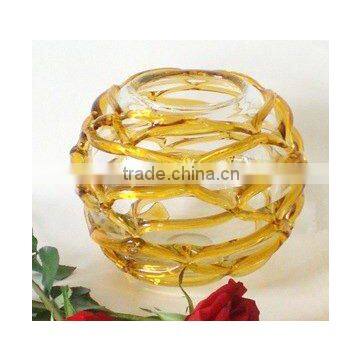 CLEAR GLASS VASE WITH AMBER LINES/art Glass Vase