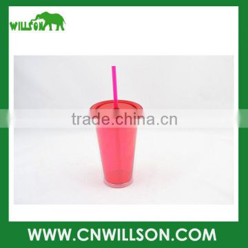 Double wall Plastic cup with straw/16oz plastic straw tumbler