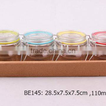4pcs glass spice jar set in a paper tray