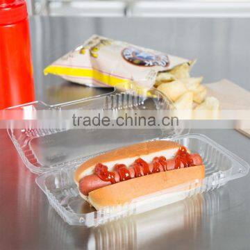 Duralock Clear Hinged Plastic Small Oblong Container, Clamshell Clear Take Out Food Box For Hotdog