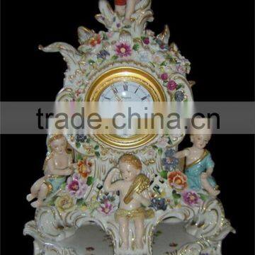 Ancient European Unique Floral Design Ceramic Table Clock, Lovely Kids Play Around Desk Clock, Ceramic Enamel Decorative Art
