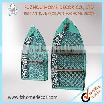 Decorative metal storage holder with wooden board for wall decoration