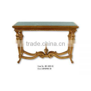Hand Carved Living Room Furniture Small Size Console Table With Green Marble photo-4