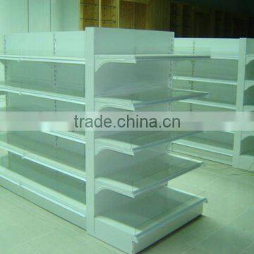 supermarket shelves with barrier ,supermarket shelf with board