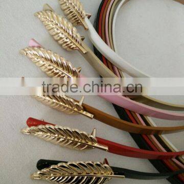 Wholesale leaf pattern alloy buckle sex women lady thin PU waist belt