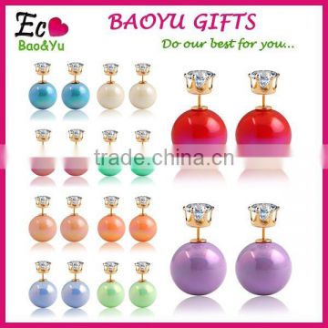 Gradient Ramp Colorful Double Sided Pearl Earrings Double Sided Crystal Stud Earring