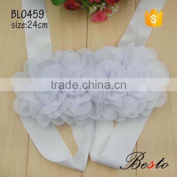 Decorative fashion white bridal large chiffon flower sash for wedding dresses