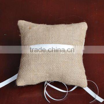 Linen Wedding Ring Pillow Set With Lace and Ribbon (6 Pieces) photo-2