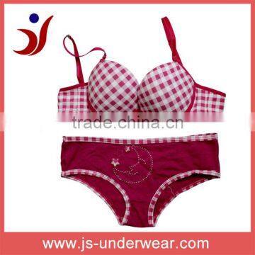Newest Girls lovely bra and panty set with plaid new design (accept OEM)
