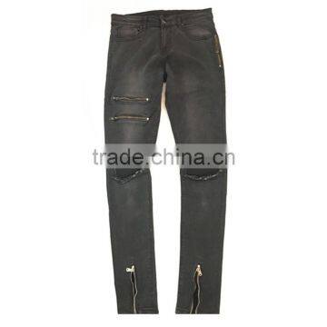 Custom Male Super Skinny Distressed Moto Biker Denim Pants Men High Stretch Ripped Trousers Zipped Tight Ankle Jeans 2017 photo-3