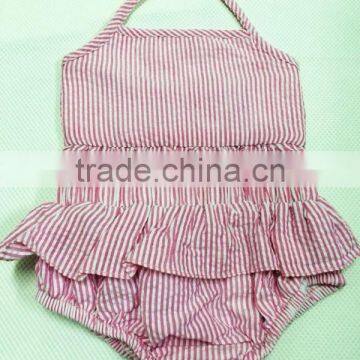 Pink Seersucker One-Piece Swimsuit Baby Girls