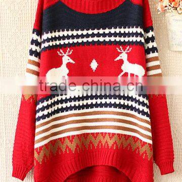 New arrival reindeer jacquard pattern christmas sweater wholesaler