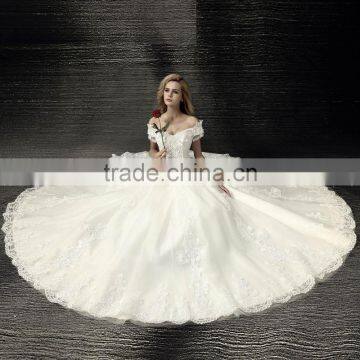 2017 luxury fancy beaded V neck short sleeve vintage wedding dress